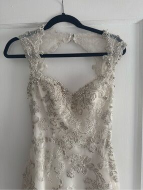 Maggie Sottero Ivory and Silver Beaded Lace Wedding Dress